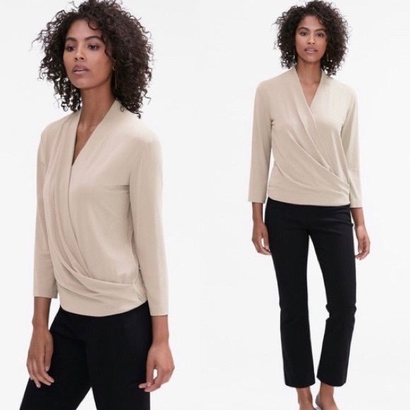 MM Lafleur The Deneuve Top Wrap Blouse Cream Taupe